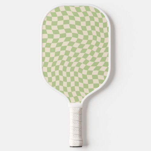 Retro Wavy Checkered Pattern Green Pickleball Paddle