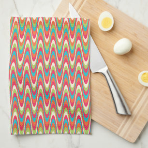 Retro Wavy Chevron Stripes Colorful Pattern Kitchen Towel