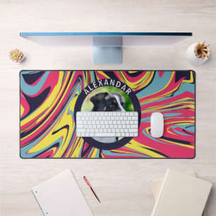 Retro Wavy Colorful Dog Photo Unique Desk Mat