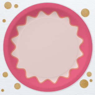 Retro Wavy Curve Border Blush Hot Pink Paper Plates