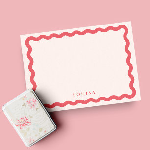 Retro Wavy Frame Blush & Terracotta Personalized Note Card