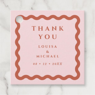 Retro Wavy Frame Blush & Terracotta Wedding Favor Tags