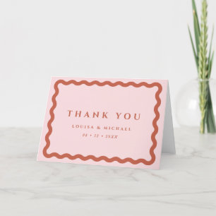 Retro Wavy Frame Blush & Terracotta Wedding Letterpress Thank You Card