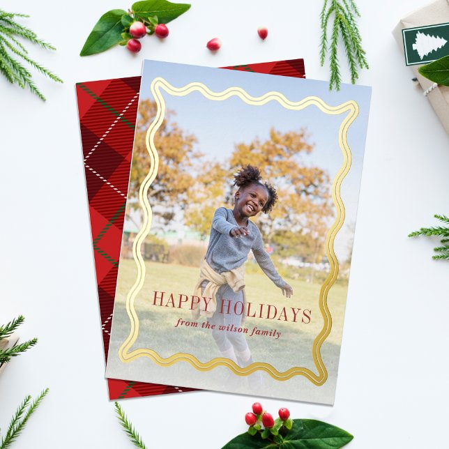 Retro Wavy Frame Holidays Full Photo Foil Holiday Card (Retro Wavy Frame Holidays Full Photo Foil Holiday Card)