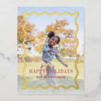 Retro Wavy Frame Holidays Full Photo Foil Holiday Postcard