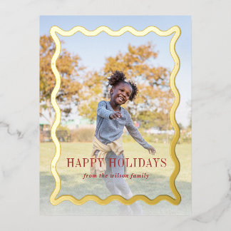 Retro Wavy Frame Holidays Full Photo Foil Holiday Postcard
