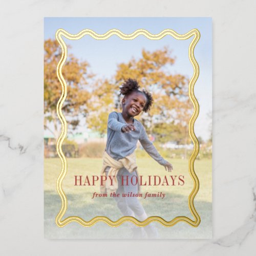 Retro Wavy Frame Holidays Full Photo Foil Holiday Postcard