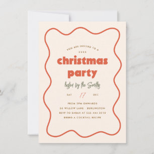 Retro Wavy Frame Orange Christmas Party Invitation