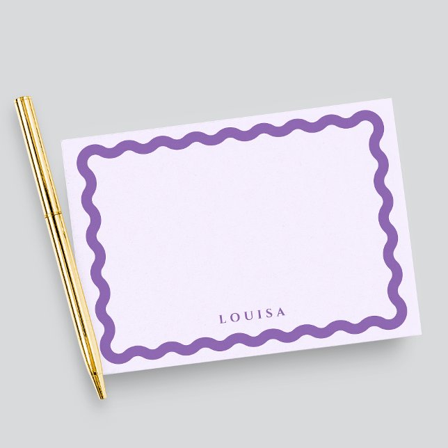Retro Wavy Frame Purple & Lilac Personalized Note Card (Creator Uploaded)