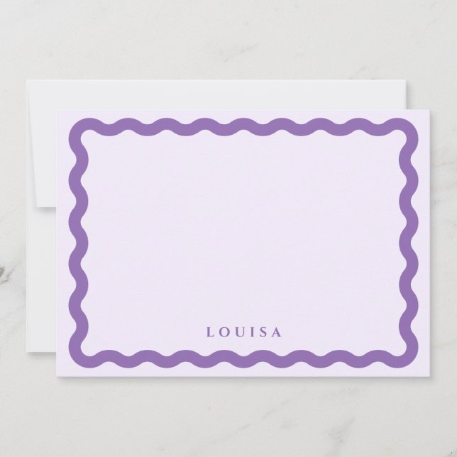 Retro Wavy Frame Purple & Lilac Personalized Note Card (Front)