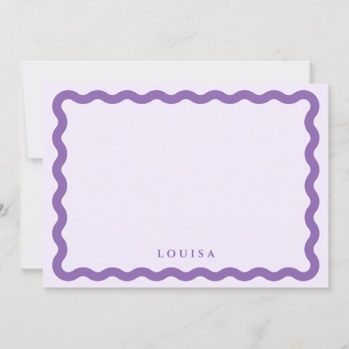Retro Wavy Frame Purple  Lilac Personalized Note Card