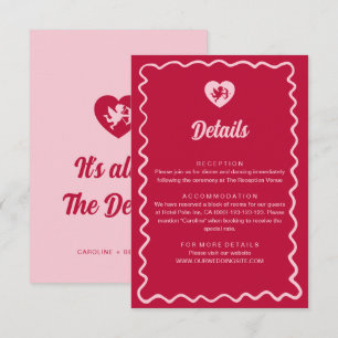 Retro Wavy Frame Red Pink Cupid Wedding Details Enclosure Card