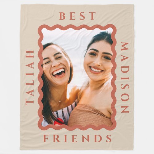 Retro Wavy Frame Terracotta Best Friends Photo Fleece Blanket