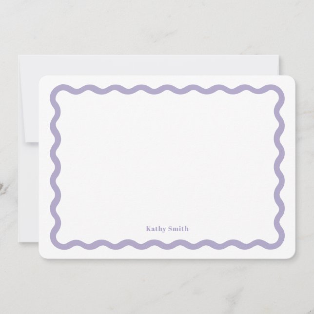 Retro Wavy Lavender Modern Personalized Stationery Note Card (Front)