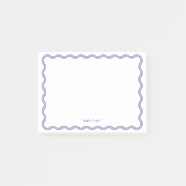 Retro Wavy Lavender Modern Personalized Stationery Post-it Notes (Front)