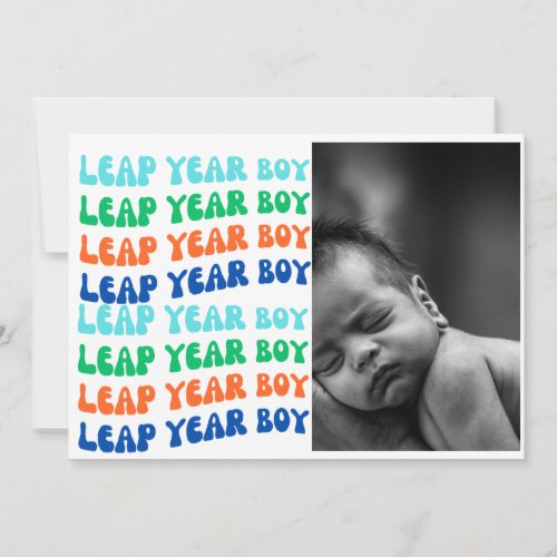 Retro Wavy Leap Year boy birth anouncement Invitation