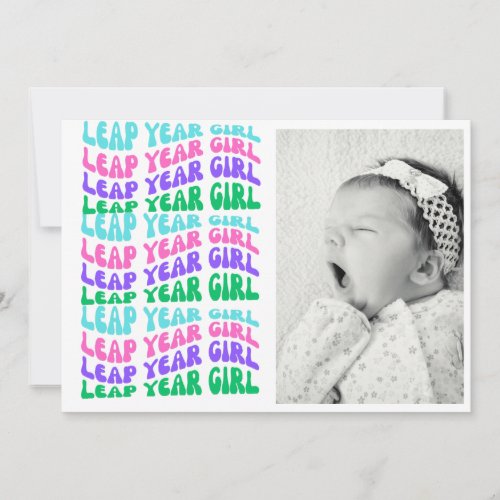 Retro Wavy Leap year Girl Birth Announcement