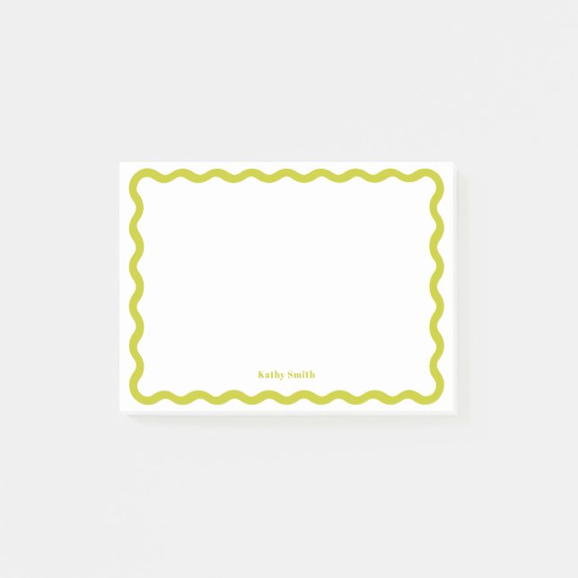 Retro Wavy Lime Modern Personalized Stationery Post-it Notes (Front)
