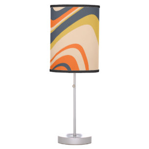 Retro Wavy Lines - Orange, Navy, Yellow, Beige Table Lamp