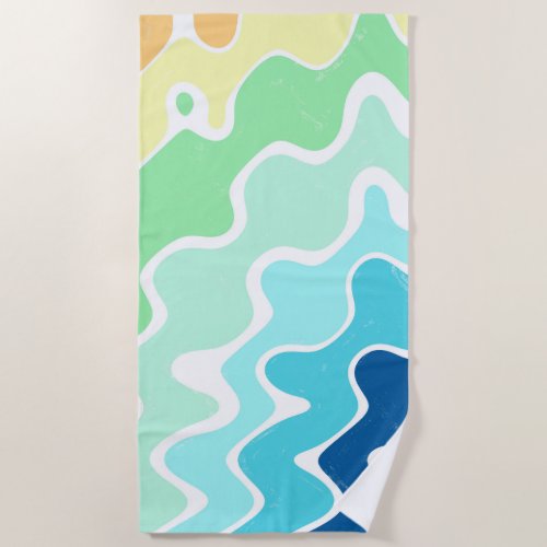 Retro Wavy Lines Pastel Rainbow Colors Pattern Beach Towel