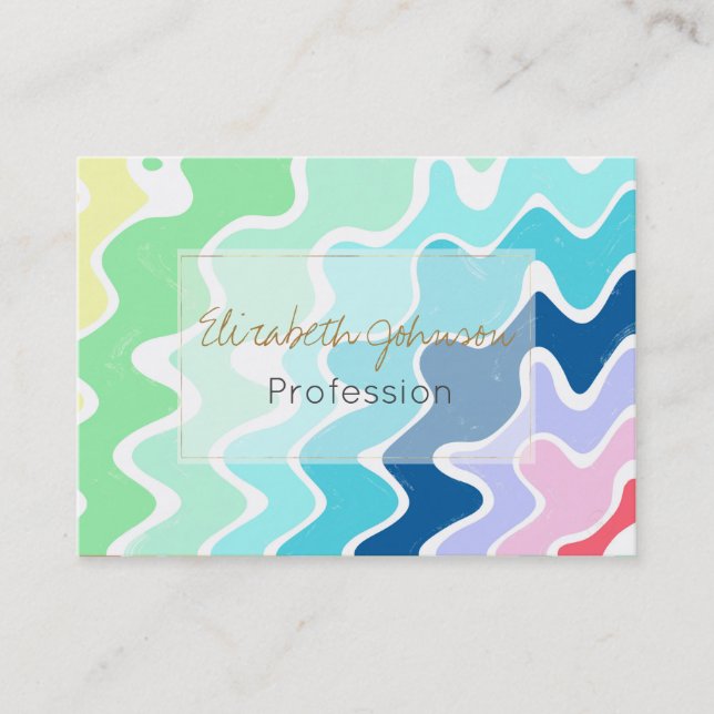 Retro Wavy Lines Pastel Rainbow Colors Pattern Business Card (Front)