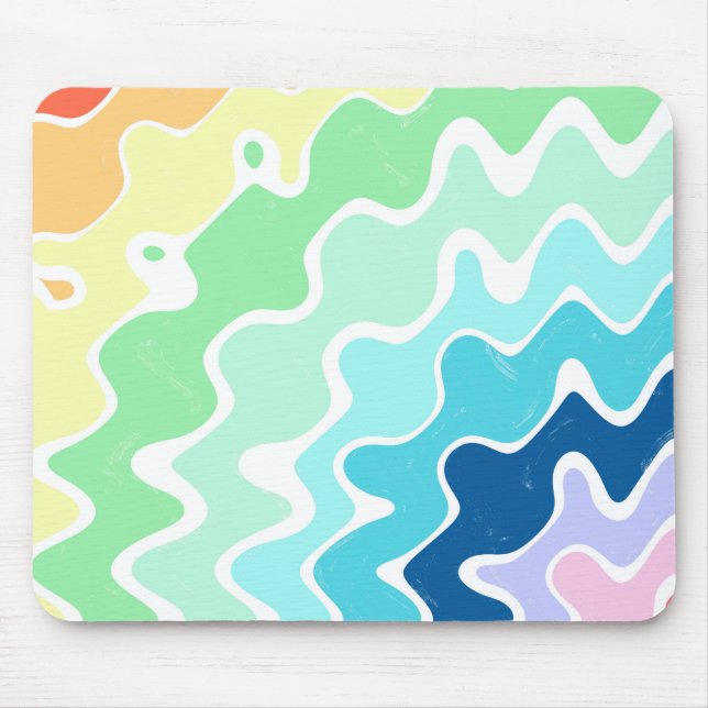 Retro Wavy Lines Pastel Rainbow Colors Pattern Mouse Pad (Front)