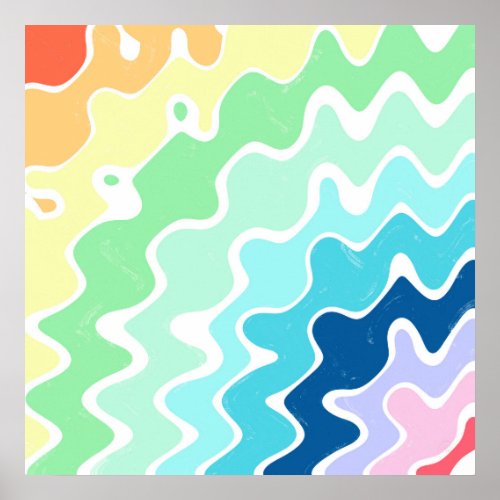 Retro Wavy Lines Pastel Rainbow Colors Pattern Poster