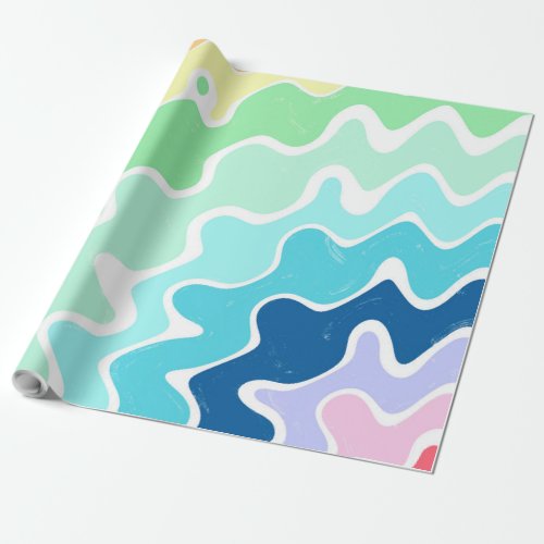 Retro Wavy Lines Pastel Rainbow Colors Pattern Wrapping Paper