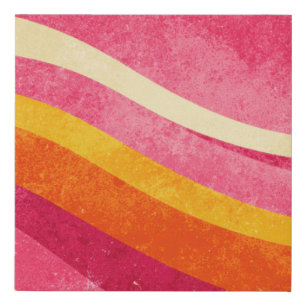 Retro Wavy Lines – Vintage Color Background Faux Canvas Print