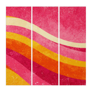 Retro Wavy Lines – Vintage Color Background Triptych