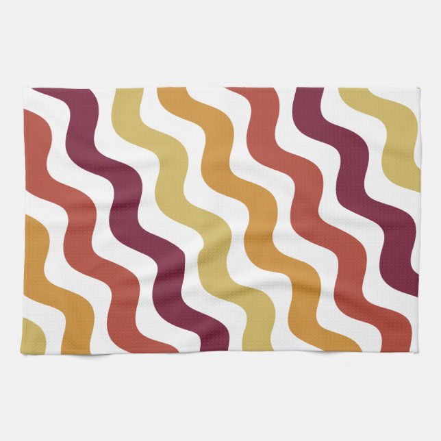 Retro wavy lines - Warm color Kitchen Towel (Horizontal)