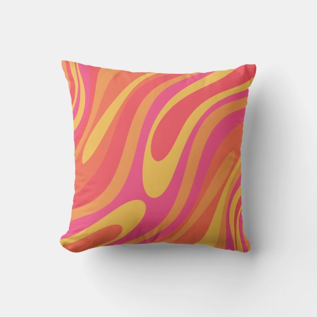 Retro Wavy Loops Trippy Colorful Abstract Pattern Throw Pillow (Front)