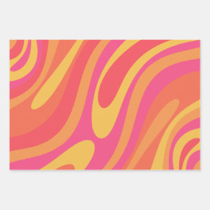 Retro Wavy Loops Trippy Colorful Abstract Pattern Wrapping Paper Sheets