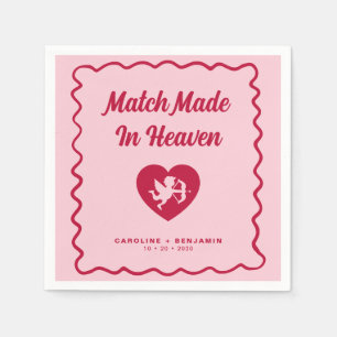 Retro Wavy Match Made In Heaven Cupid Wedding Napkins
