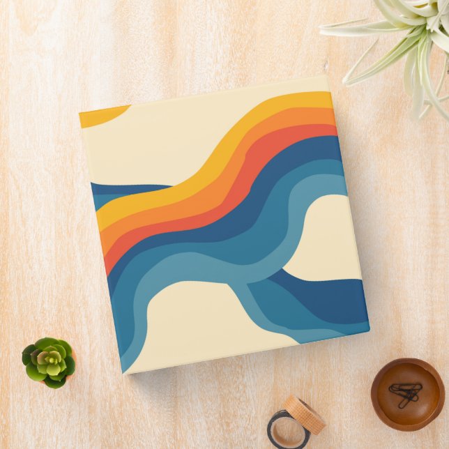 Retro Wavy Orange Blue Groovy Stripe Bold Modern 3 Ring Binder (In Situ)