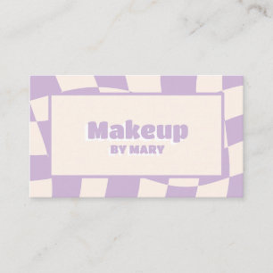 Retro Wavy Pastel Lavender Checkered Makeup Artist Business Card