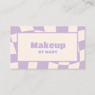 Retro Wavy Pastel Lavender Checkered Makeup Artist Business Card