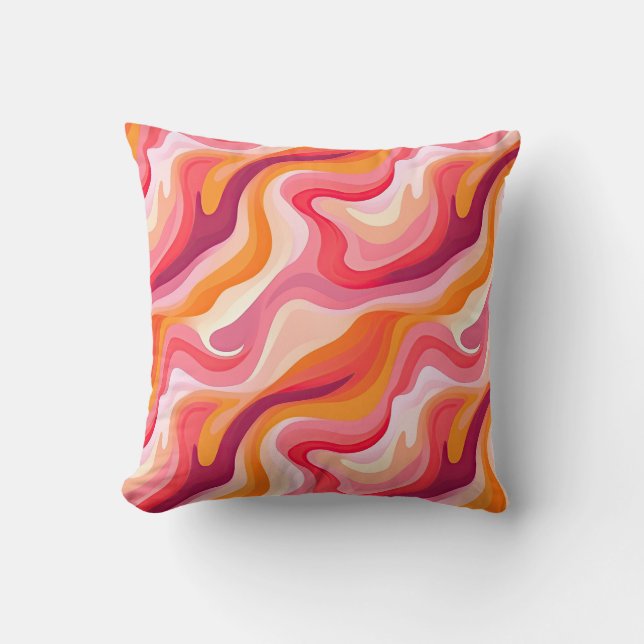 Retro Wavy Pattern Pink Abstract Throw Pillow (Front)