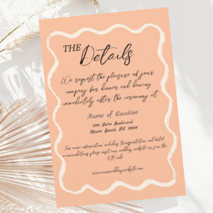 Retro Wavy Peach Handwritten Wedding Details Enclosure Card