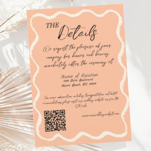 Retro Wavy Peach Handwritten Wedding Details Enclosure Card