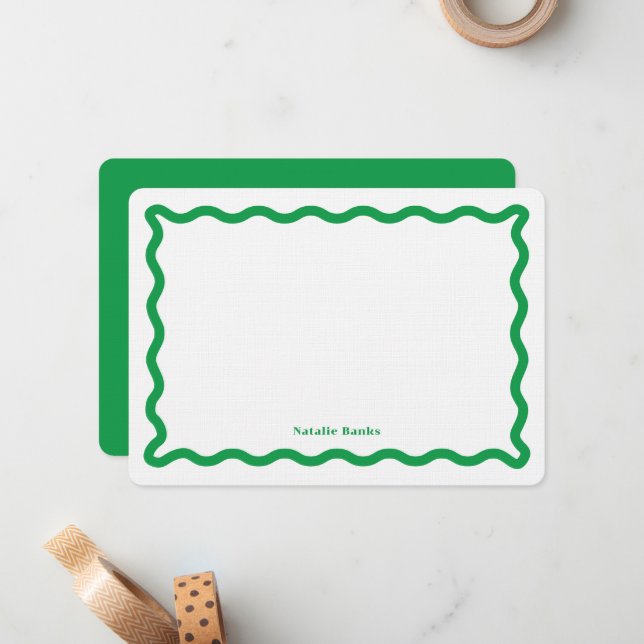 Retro Wavy Personalized Stationery Note Card (Front/Back In Situ)