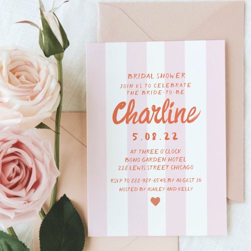 Retro Wavy Pink and Red Handwriting Bridal Shower  Invitation