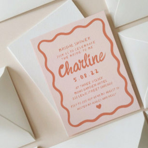 Retro Wavy Pink and Red Handwriting Bridal Shower  Invitation