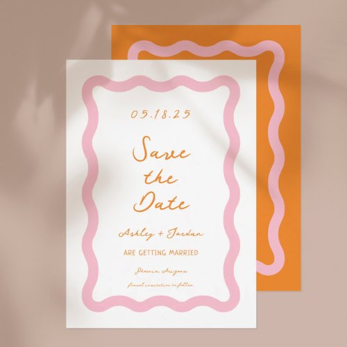 Retro Wavy Pink Orange Wave Wedding Save The Date