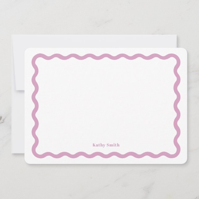 Retro Wavy Pink Simple Personalized Stationery Note Card (Front)
