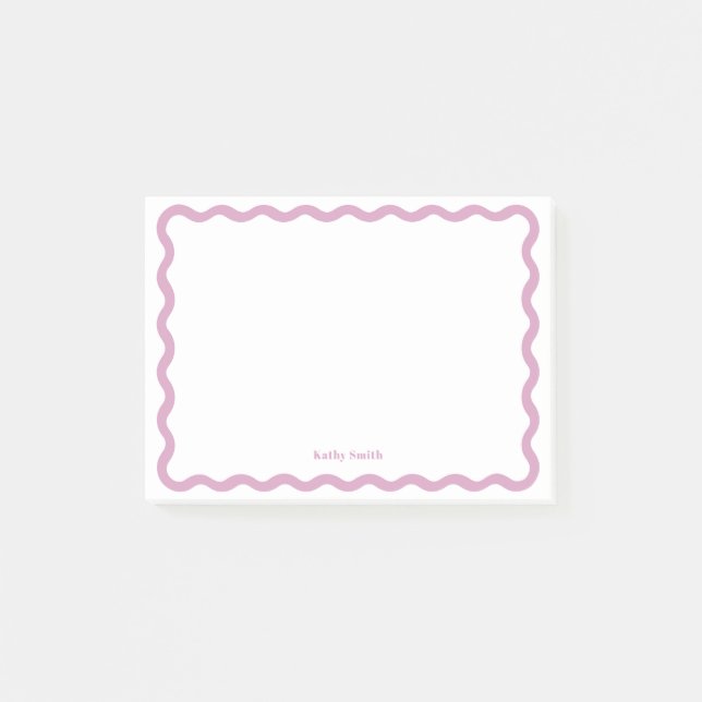 Retro Wavy Pink Simple Personalized Stationery Post-it Notes (Front)