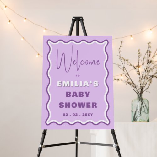 Retro Wavy Purple Baby Shower Welcome Sign