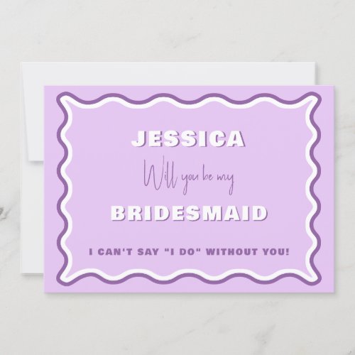 Retro Wavy Purple Photo Bridesmaid Proposal Card