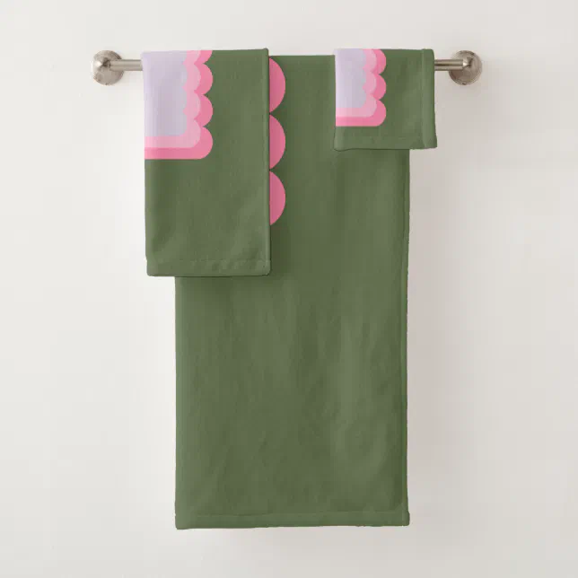 Retro Wavy Shape Green And Pink Bath Towel Set Zazzle