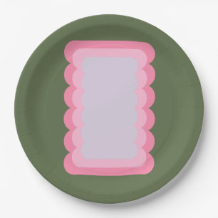 Retro Wavy Shape Green And Pink Paper Plates